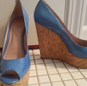 Blue cork wedge heels